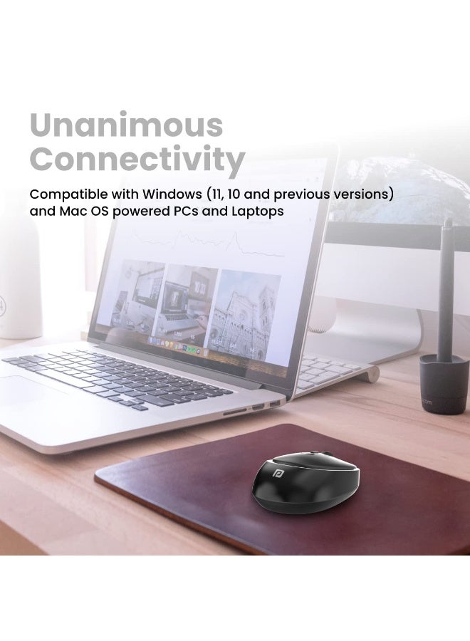 Portronics Toad 27 Wireless Mouse, Silent Buttons, 2.4 GHz with USB Nano Dongle for PC/Mac/Laptop, Auto Power Saving Mode, Adjustable DPI Button(Black) - Image 4
